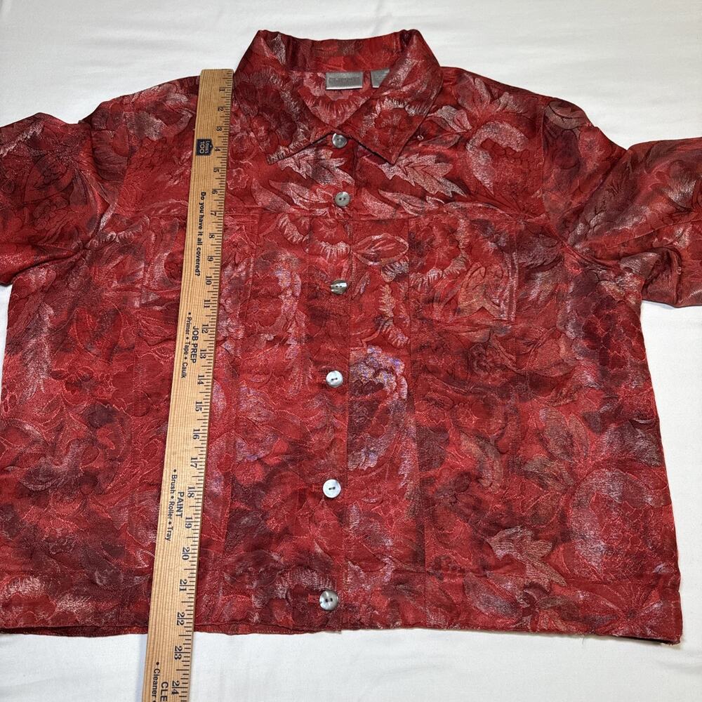 Chicos 3 Womens XL Jacket Silk Blend Blazer Red Metallic Floral Button Front EUC - Picture 6 of 14